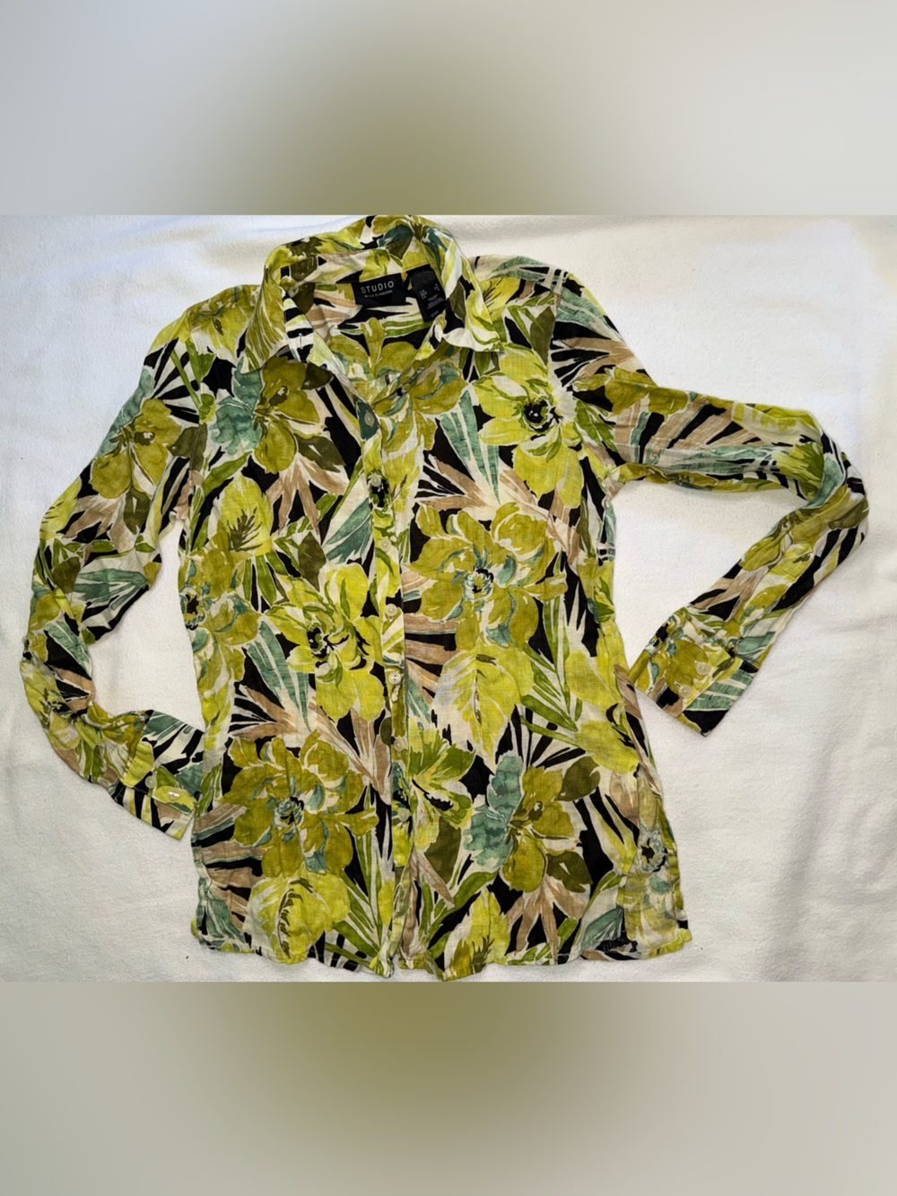 Liz Claiborne Lime Green Floral Button-Up Blouse